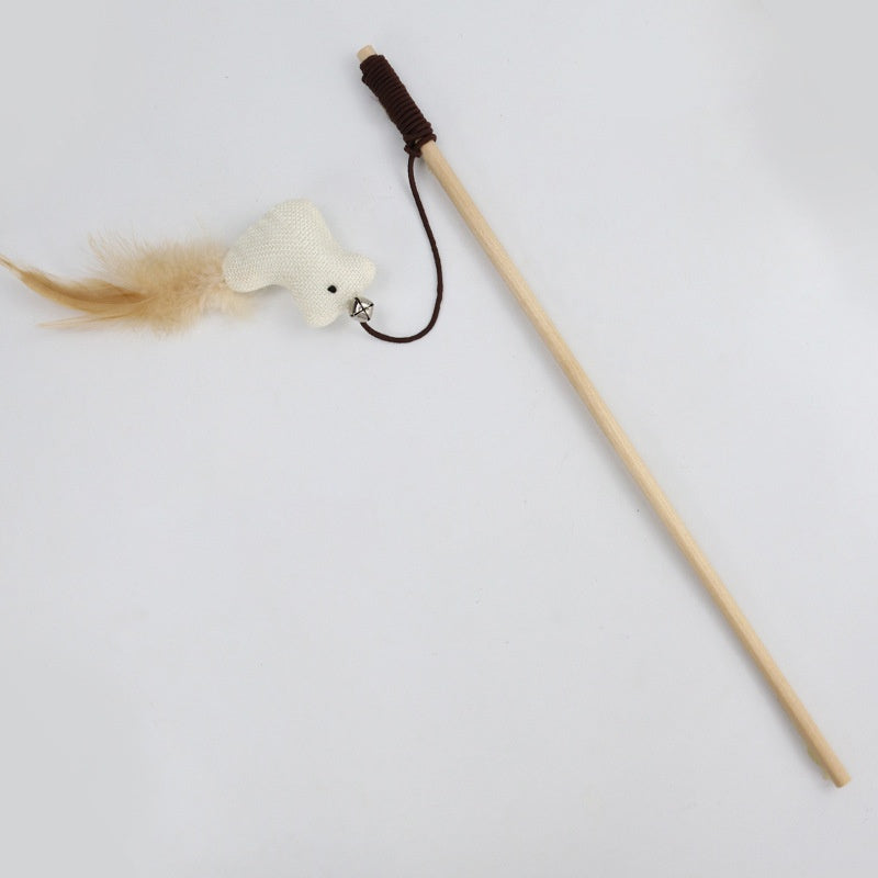 Feather wand cat toy angled view