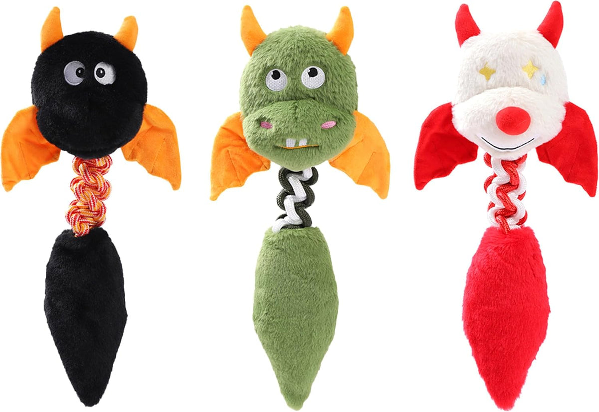 Plush squeaky dog toy in green color