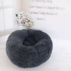 Close-up of plush fabric on round pet bed