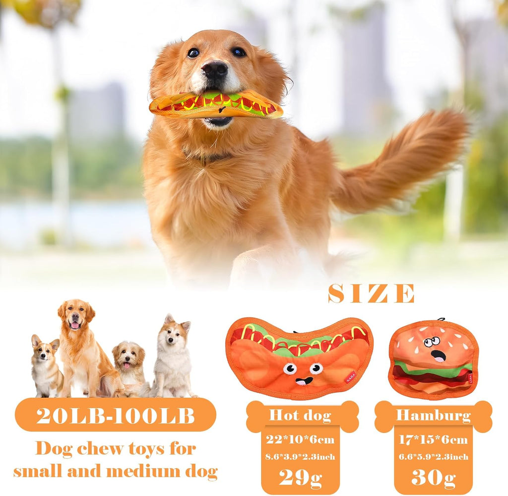 Crinkle squeaky dog toy shown in Burger style