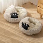 Lamb shape cave cat bed shown from another angle