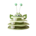 Cat toy tower with rotating bee topper and 3-layer track ball design