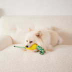 Dog chewing on corn-shaped toothbrush toy