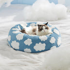 Round donut pet bed close-up of plush texture
