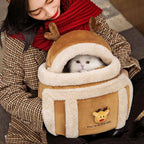 Plush reindeer backpack pet carrier, worn on back
