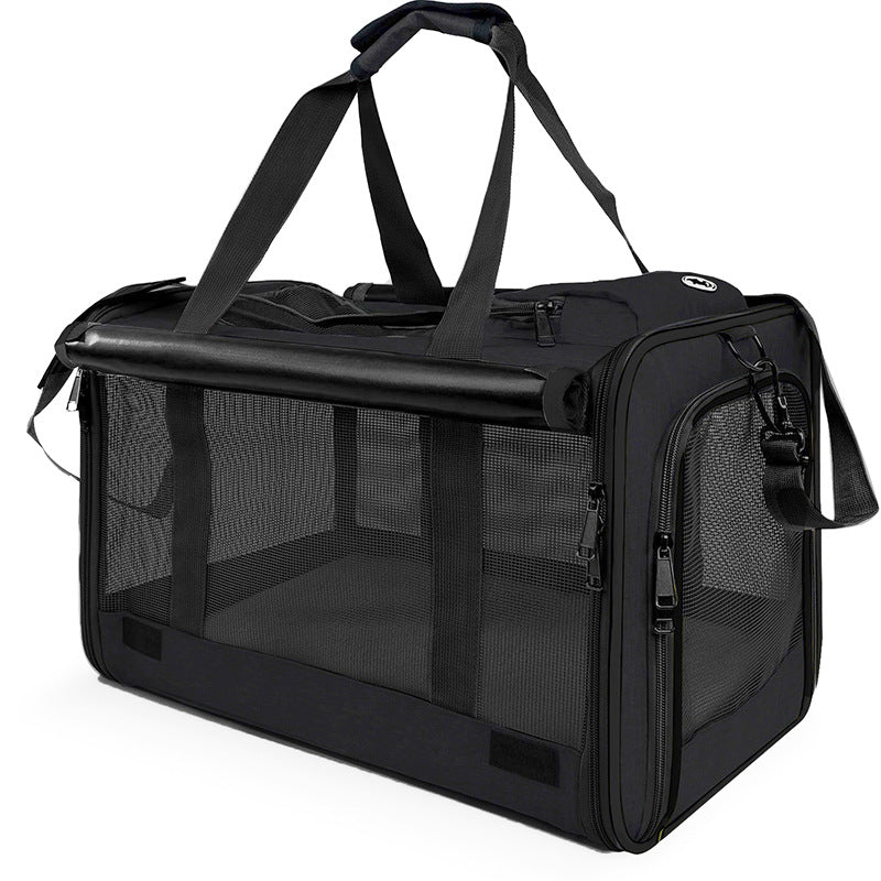 Pet carrier shown in black color option