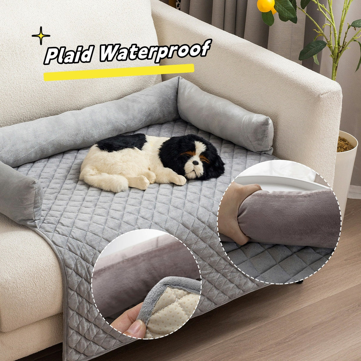 Dog sofa bed shown on furniture