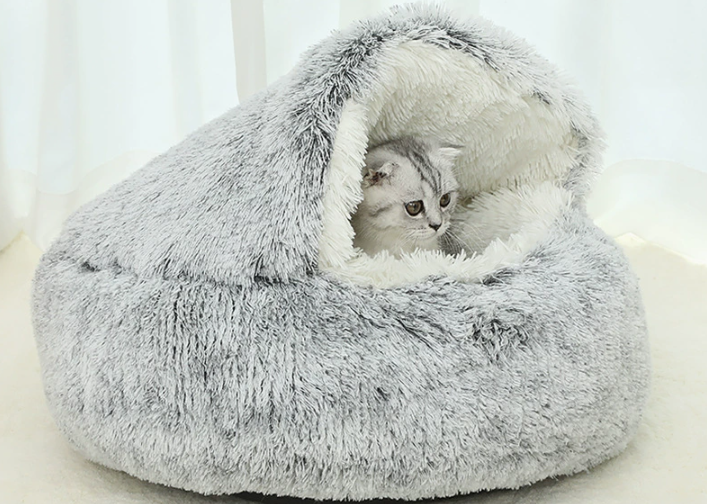 Light gray plush pet bed shown from another angle