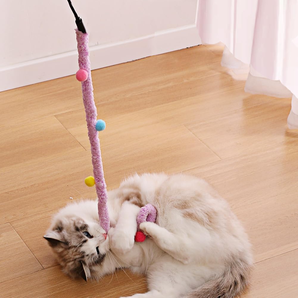 Cat wand toy pole and plush strip detail