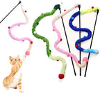 Plush strip cat wand toy with bell