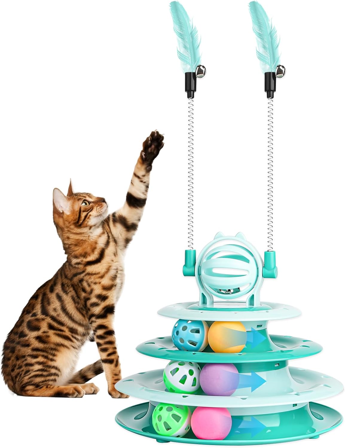 Cat playing with interactive carousel toy
